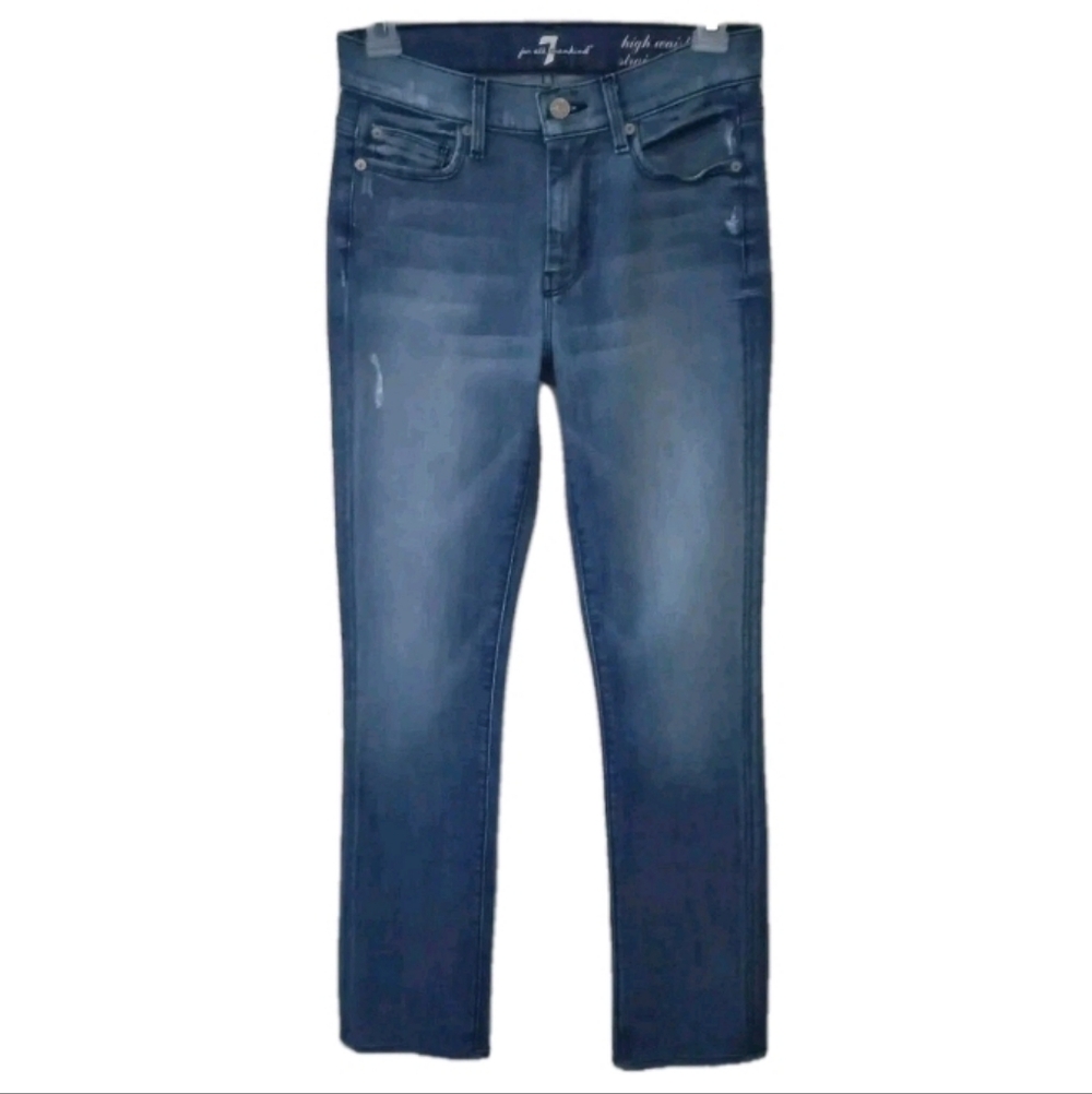 7 For All Mankind Womens Size 25 High Waist Straight Leg Jeans Distressed SFAM